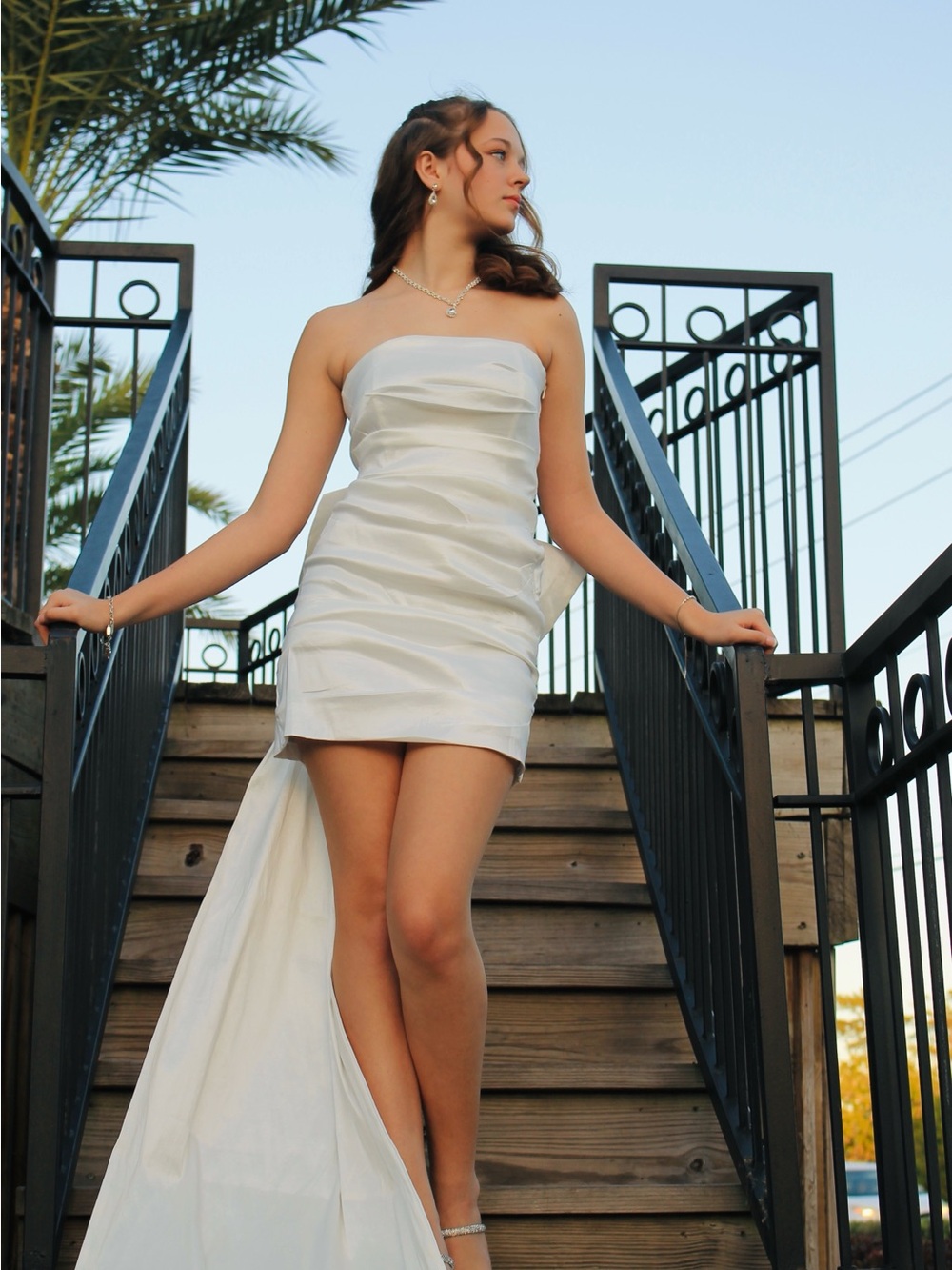 Strapless White Mini Dress with Train - homecoming Dress